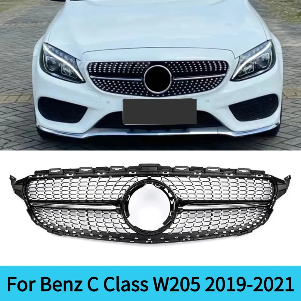 For W205 C Class 2019-2021 Mercedes  Front Grille Inlet Mesh Bumper Grill Grid Tuning Accessory C200 C250 C300 C43 AMG Black
