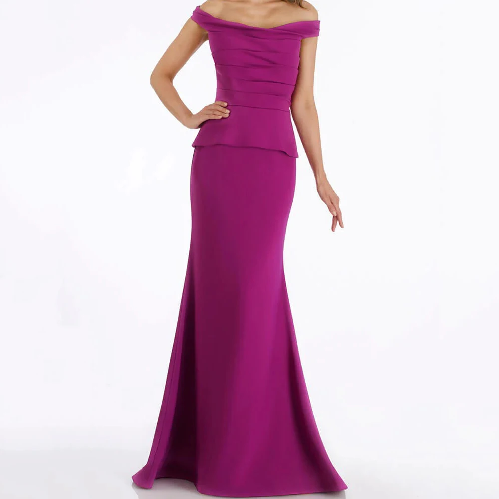 

Customized Mermaid Evening Dresses Floor-length Off The Shoulder Sleeveless Prom Gown Fashion Pleat Simple Draped Party Gown
