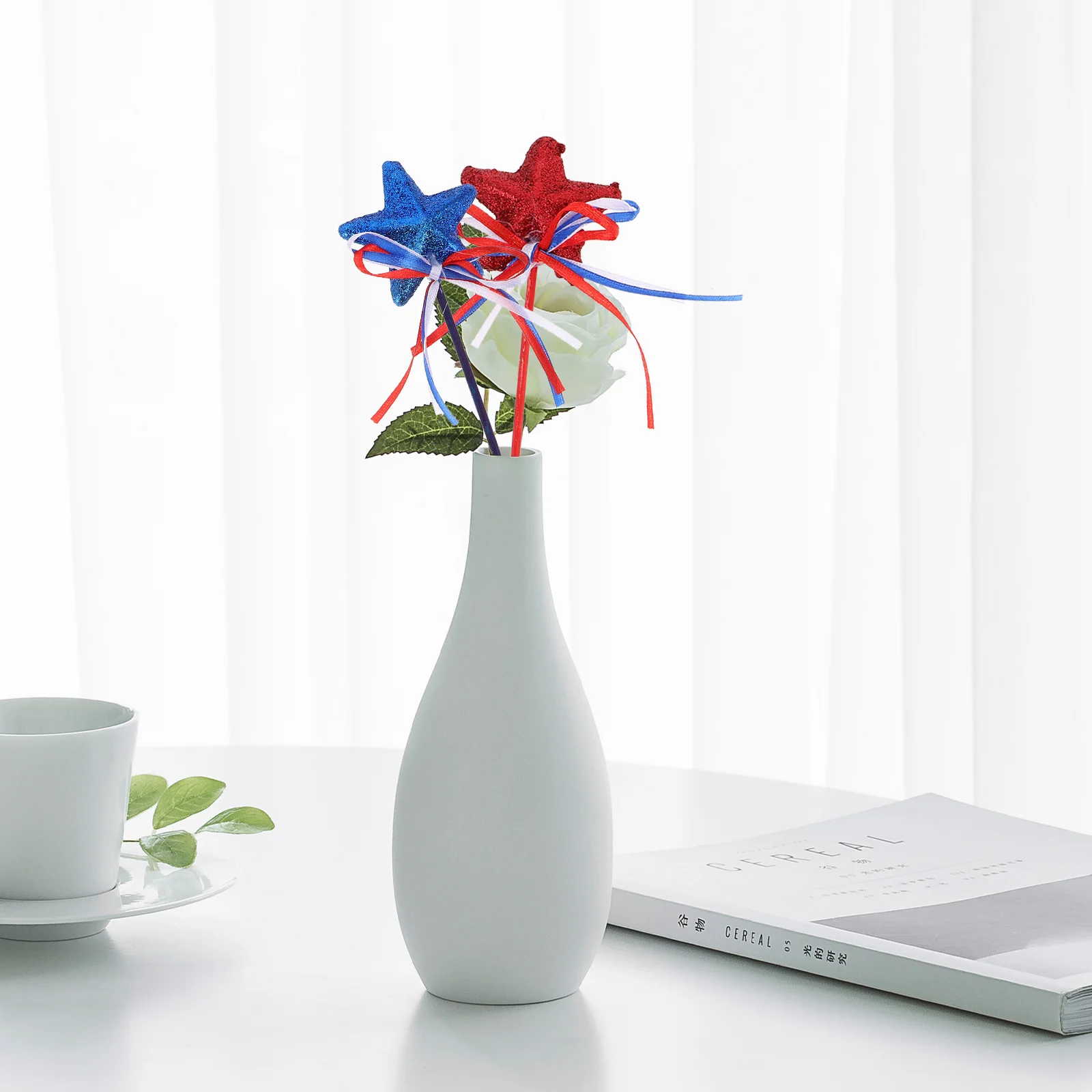 

6pcs Patriotic Star Picks Red White Blue Foams Stems For Independence Day Table Decoration 4Th Of July Party Supplies National