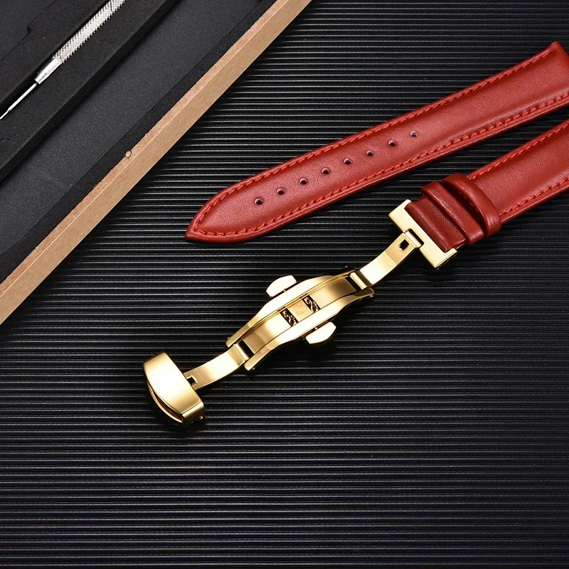 Soft Calfskin Casual Men\'s and Women\'s Butterfly Buckle Strap 18mm 20mm 22mm 24mm with Gift Box Packaging Replacement Bracelet