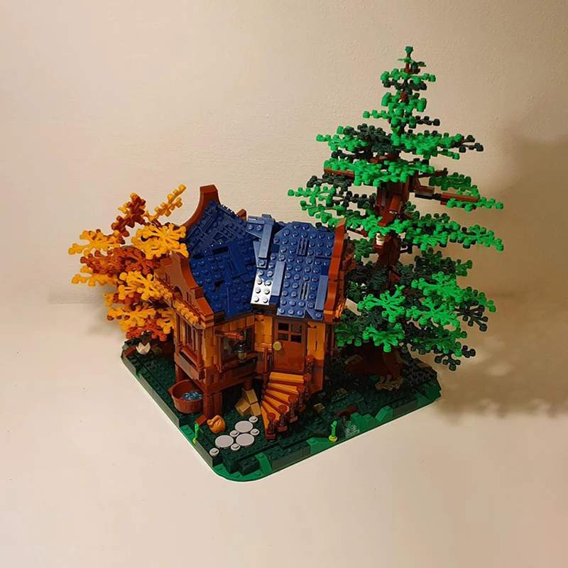 1909 elementów Dom na jeziorze MOC Dom na brzegu z drewnianą tarasem, dokiem i widokiem na jezioro Edukacyjne klocki Prezent