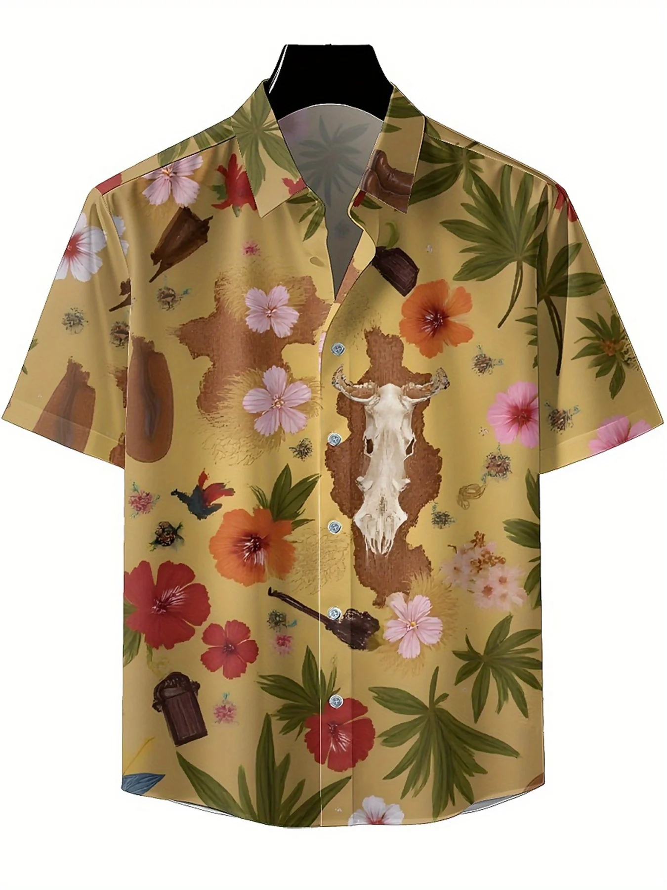 Men's Plus Size Hawaiian Shirts Western Cowboy Style Floral Print Pattern,Unisex Baggy Aloha Shirts,Alternative Clothing