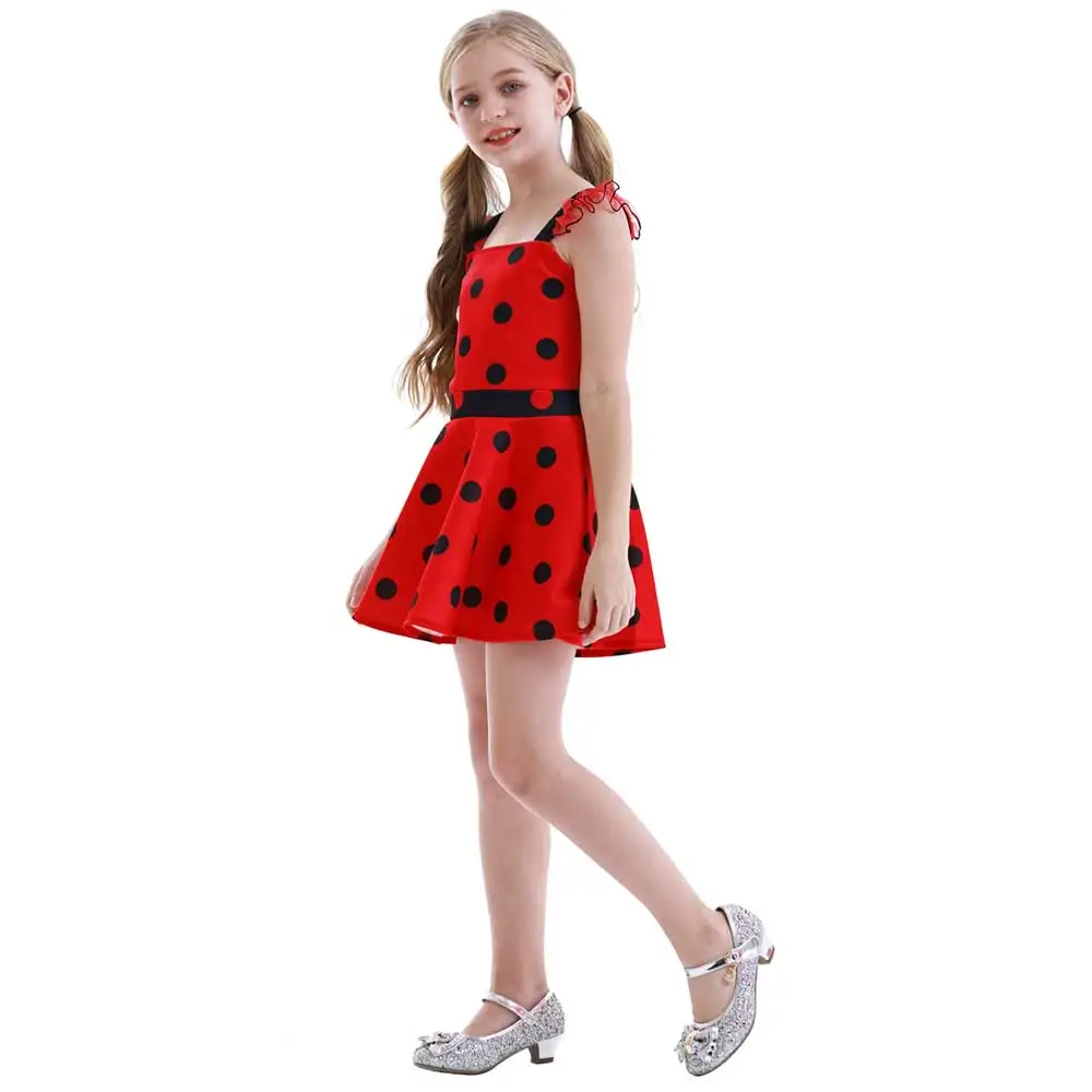 Girls Polka Dots Ladybugs Dress Up Cosplay Costume Birthday Gift Halloween Christmas Fancy Party Outfit