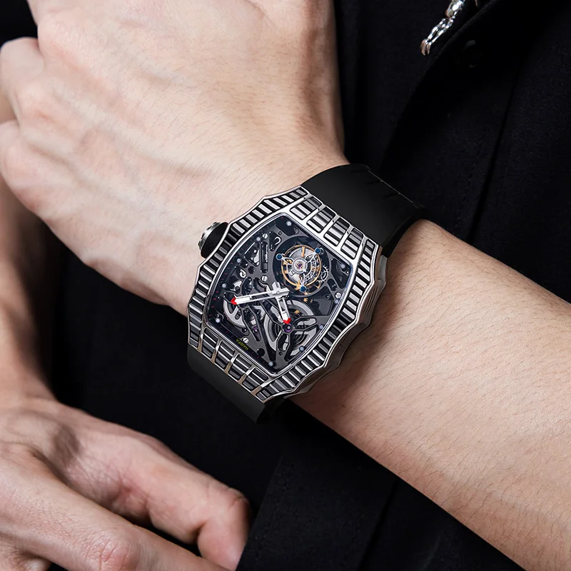 Haofa Fying Tourbillon Mechanical Luminous Watch for Men Hollowing Luxury Skeleton Stainless Steel Watch Men straight in 2310