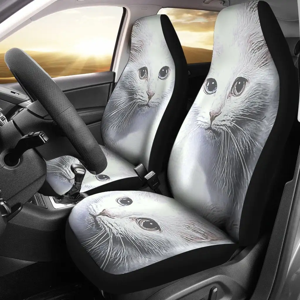 Turkish Angora Cat Print Car Seat Covers Set 2 Pc, Car Accessories Seat Cover