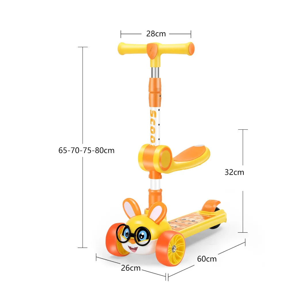 Foldable Kick Scooter 4 Levels Adjustable Height For 2-10 Years Children 3-Wheel Flash Wheels Foot Scooters With Music Speaker