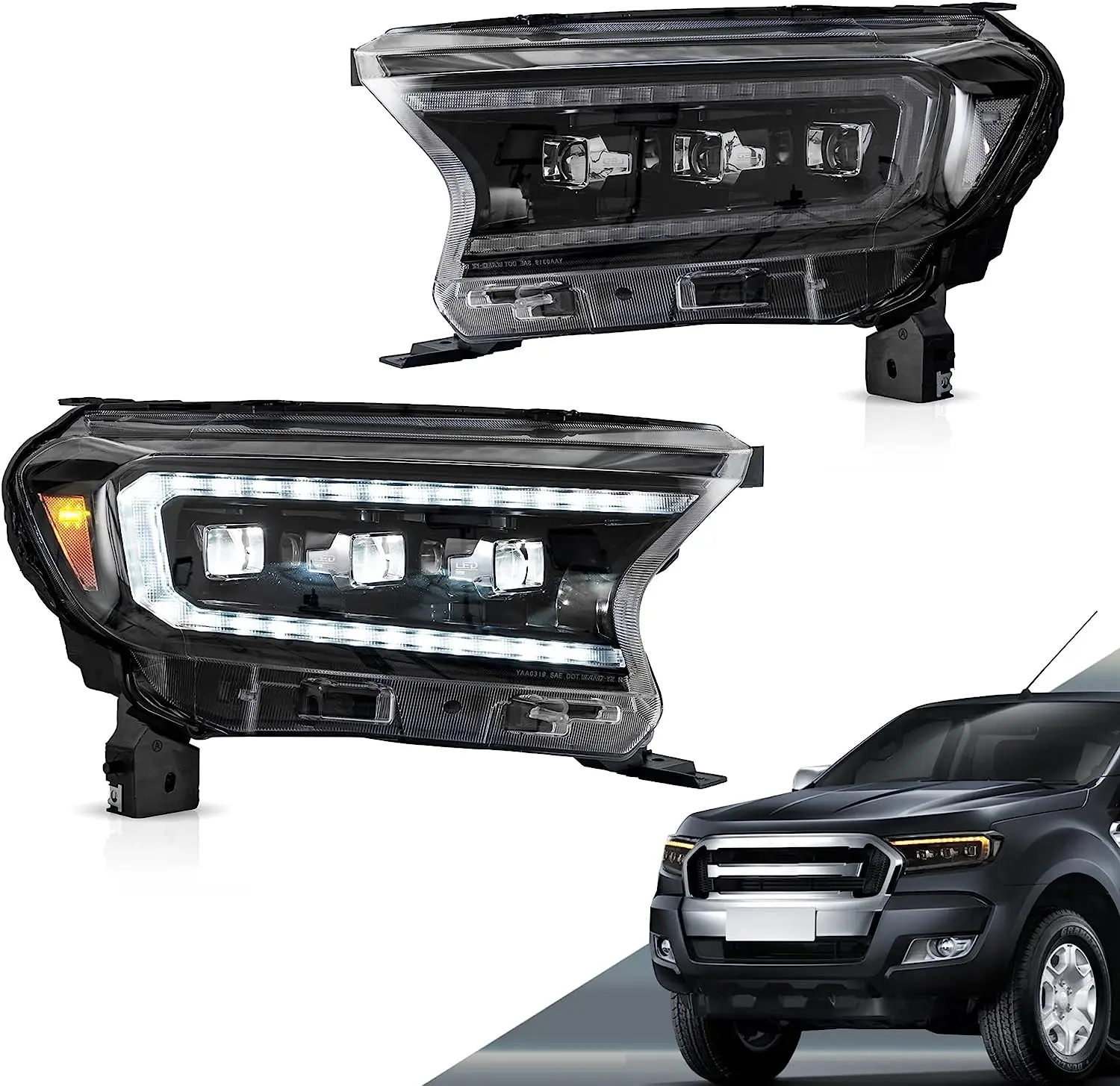 

Светодиодные фары проектора подходят для Ford Ranger T6 2015-2021 (не для версии США), передние фары с анимацией запуска, Plug and Play