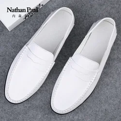 Summer new men's casual leather shoes spot 2024 cross-border large size trend fashion soft bean shoes low-top men's shoes