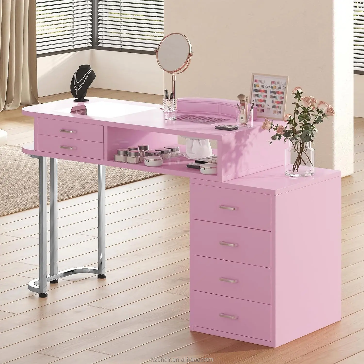 

*#g forHot Selling Pink Salon Manicure Furniture Spa Beauty Salon Station with Drawers Nail Desk for Nail Shop Dressing Table*