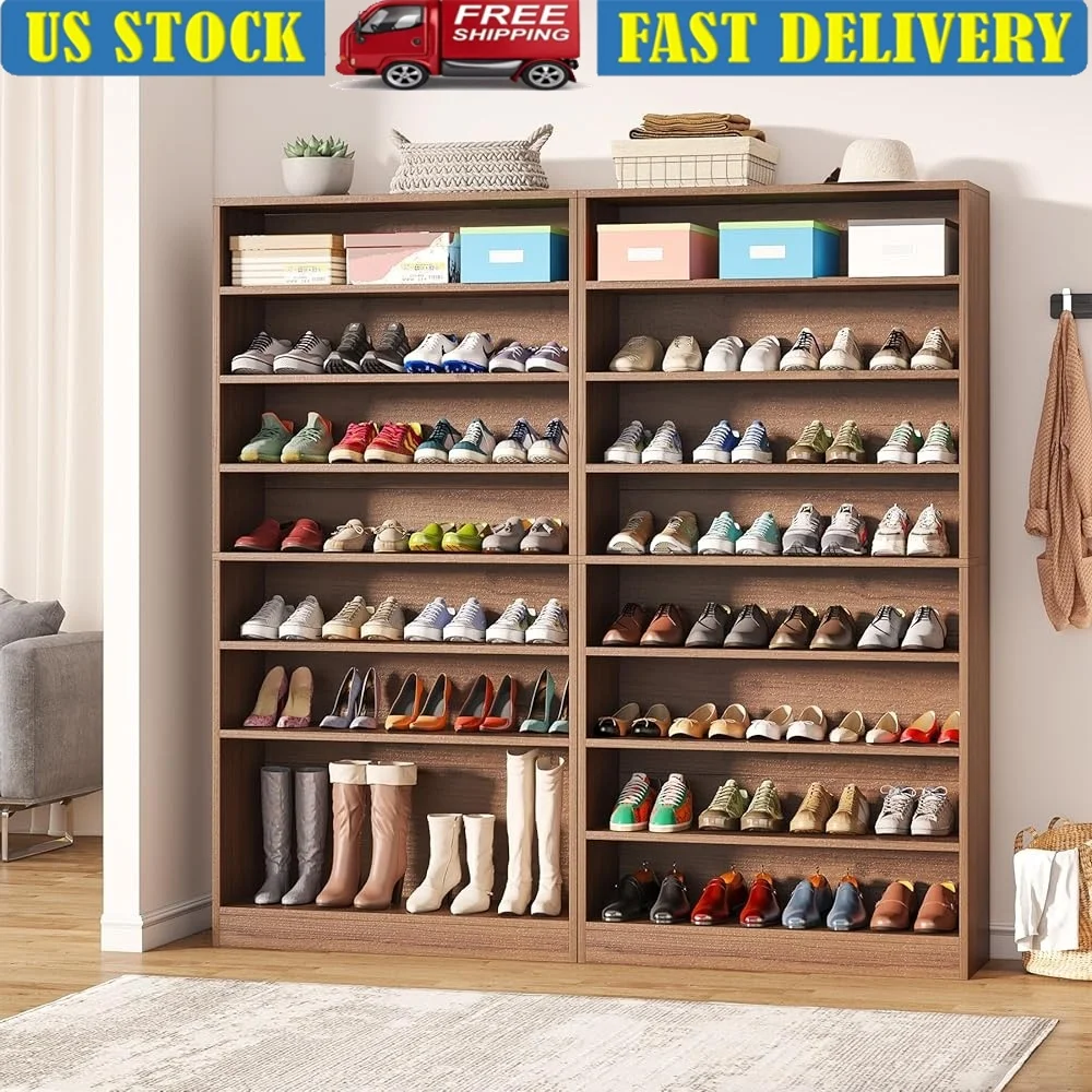 

2PCS 9-Tier Wood Shoe Storage Cabinet Freestanding Organizer 40-45 Pairs Entryway Bedroom Living Room Space-Saving Design