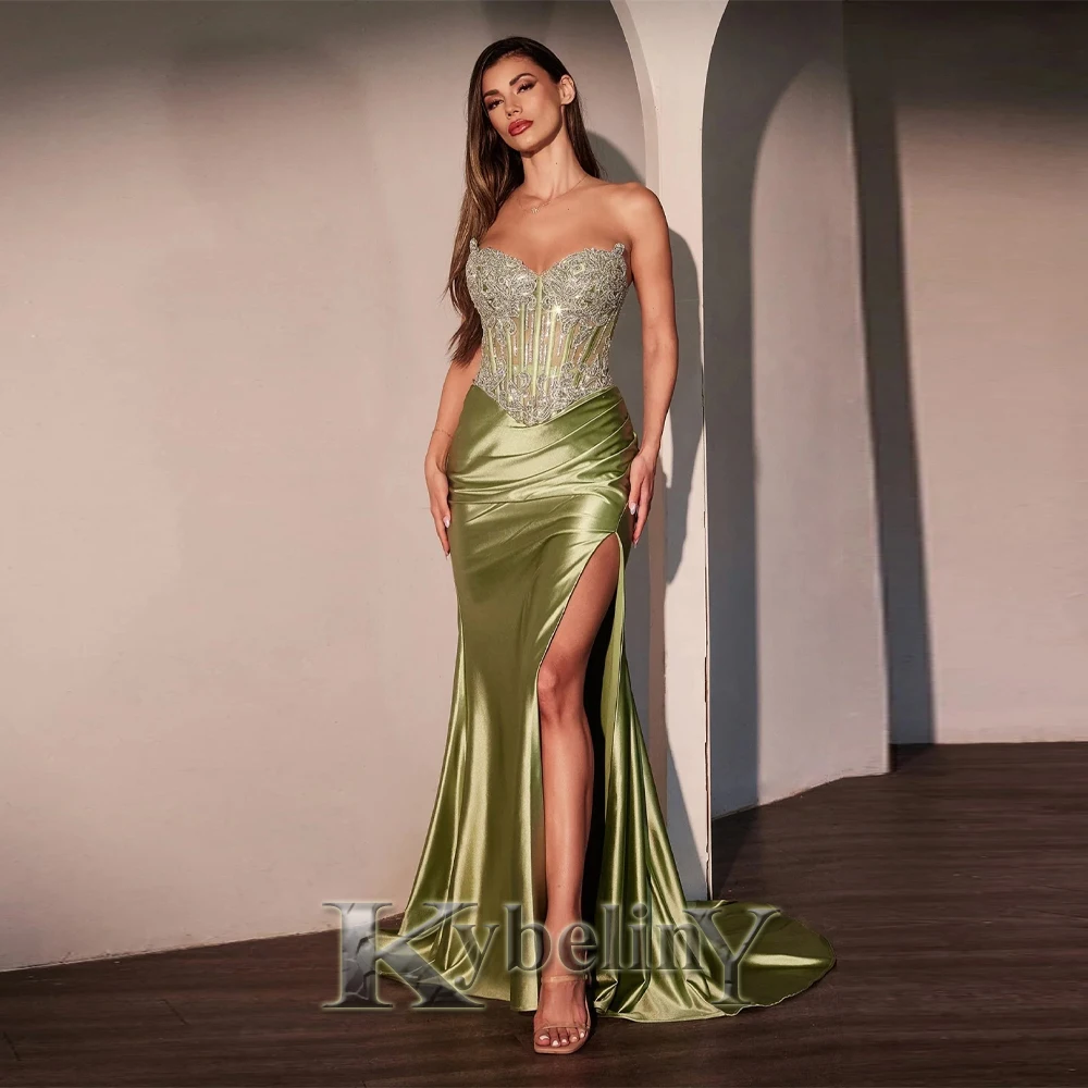 Kybeliny Glamorous Evening Dresses for Women Sleeveless Rhinestones Mermaid  Sweetheart Pleat Pageant Abendkleider Customized - AliExpress 320