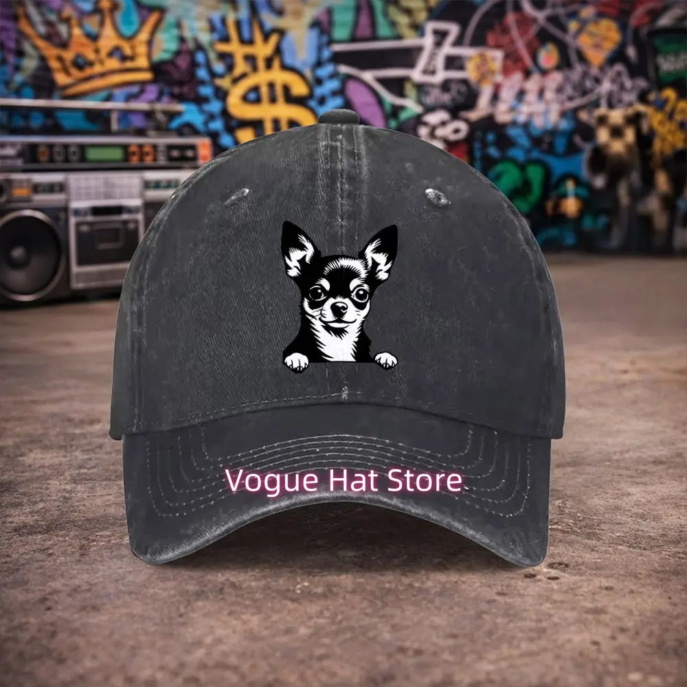 1pc Unisex Chihuahua Print Vintage Washed Baseball Cap - Men's Trendy Hat - Versatile Duckbill Cap   Fun Print  A Unique Birthd
