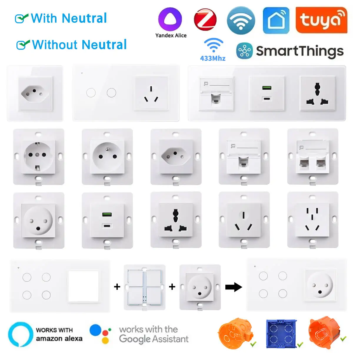 Swiss Socket With Zigbee WIFI Tuya Smart Touch Switch Programmable Smart Life Amazon Alexa SmartThings