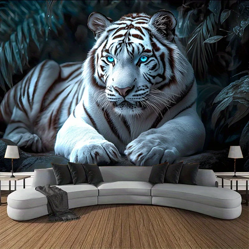 VIKAMA Mysteriöser weißer Tiger-Wandteppich, Wohnzimmer, Schlafzimmer, Hintergrund, Wanddekoration, Wandteppich, Gaming-Raumdekoration