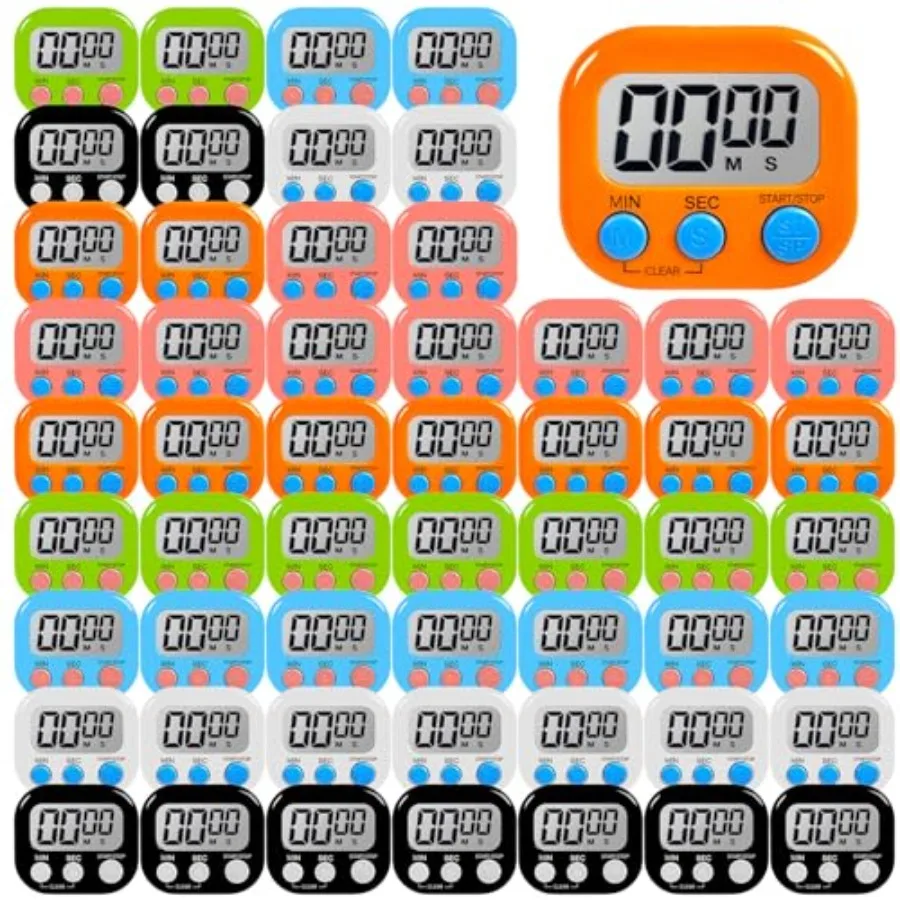 

54 Pcs Kitchen Timer Bulk with Small Magnetic Backing Stand Digital Timers Manual Electronic Alarm Clock Visual LCD Display for