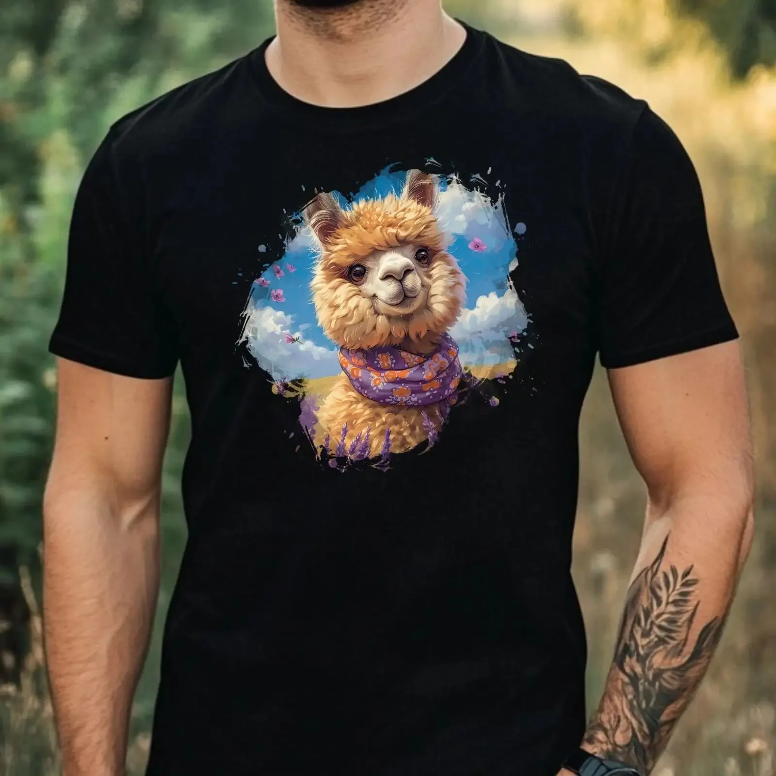 Herren T Shirt Fancy Alpaca Motiv Baumwolle Größe XS bis 5XL vintage Washed Top For Everyday Wear Slightly graphic Breathable