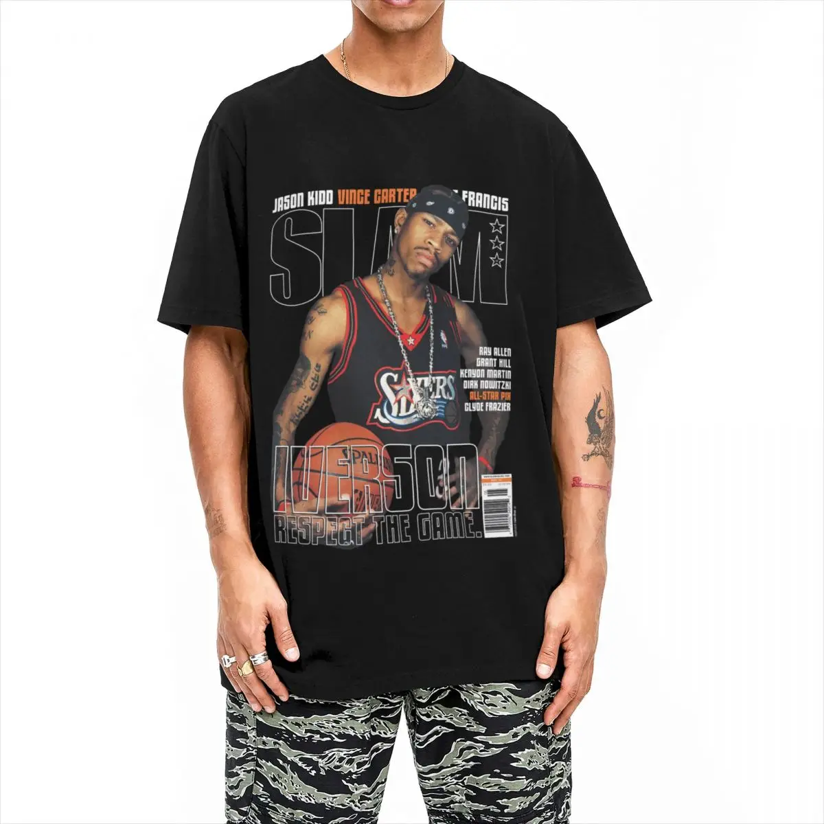 Vintage T Shirt Allen Iverson Cotton T Shirts Magazine Trendy Cool Tee Shirt for Mens Beach Y2K Fun Casual Short Sleeve Clothes