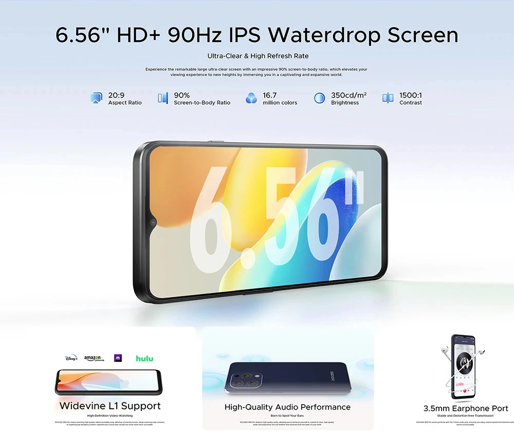 Global version DOOGEE N55 PRO Mobile Phone 6.56" 90Hz IPS Screen Telephone Portable 4GB+128GB 13MP 5150mAh Smartphone Android 14