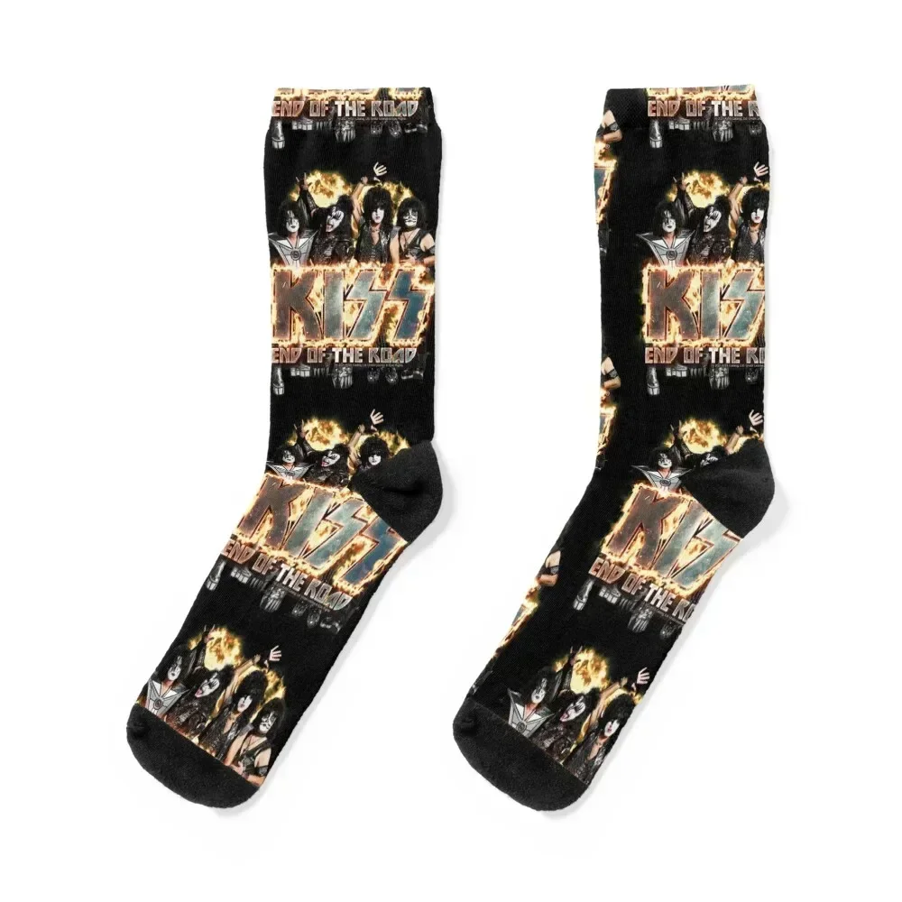 

KISS  the band - End of the Road on Fire Logo Socks cotton gifts happy Soccer Socks Women's Men's