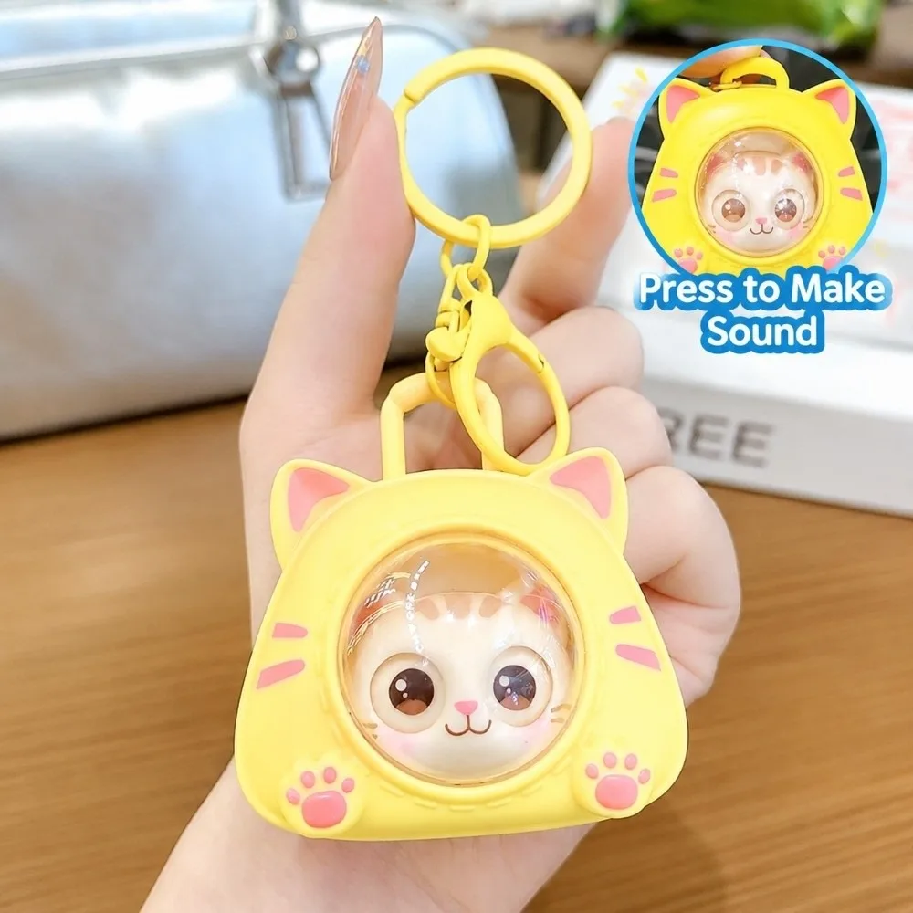 Squeeze Sound Cartoon Cat Keychain One Click Face Change Eye Changing Anti-Stress Creative Funny Stress Relief Keychain