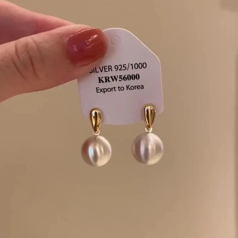 Fashion brushed metal ball earrings women's high-end sense simple contrasting water drop earrings