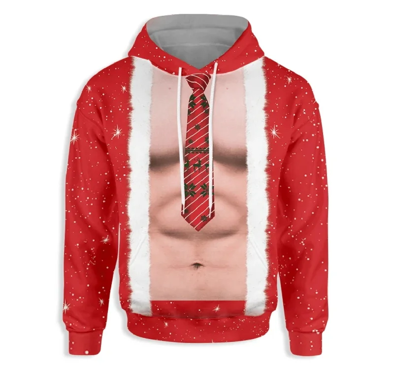 3D Printed Christmas Santa Claus Pullover Hoodie For Men Women Funny Muscle Ugly Graphic Cosplay Sweatshirt Coat Clothes