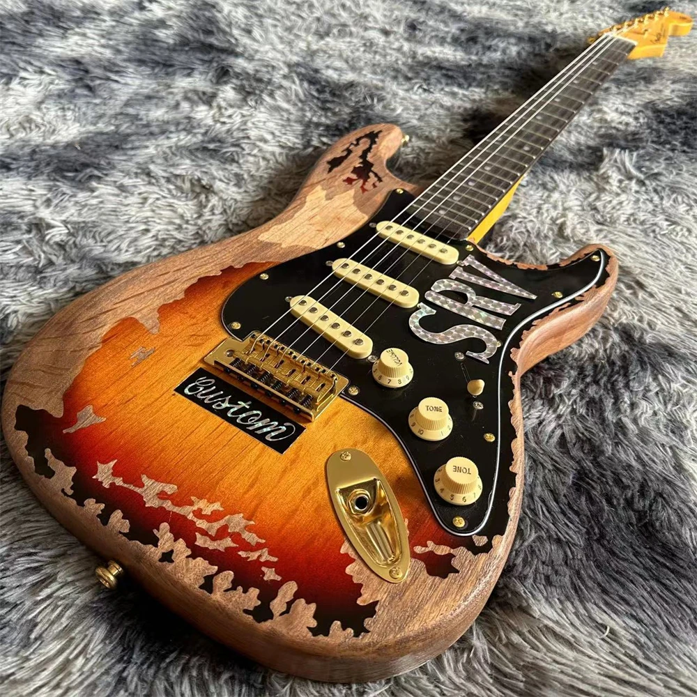 Aged Old Handed Relics SRV Electric Guitar With Alder Body Rosewood Fingerboard Gold Color Hardware Shipping Quickly