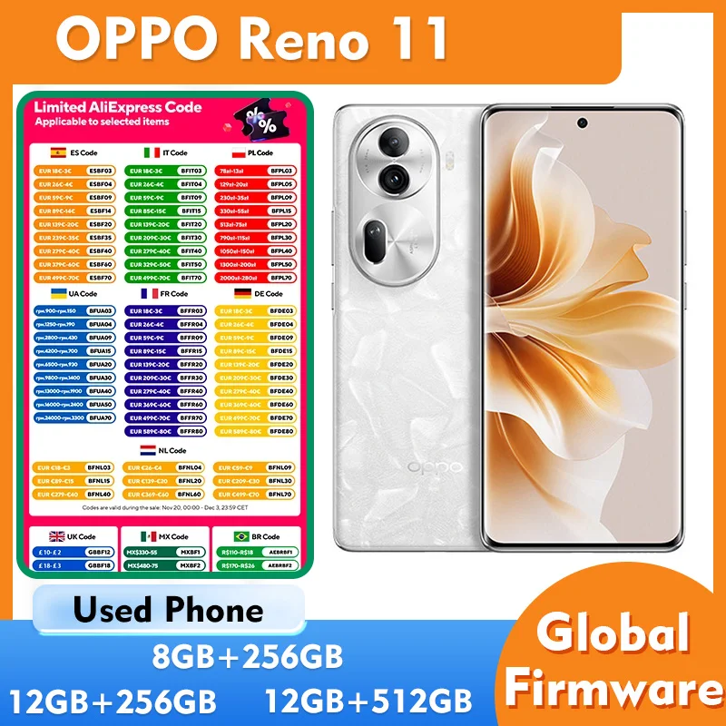 OPPO Reno11 5g الهاتف الذكي وحدة المعالجة المركزية الأبعاد 8200 شاشة 6.7 بوصة بطارية 4800mAh 50MP كاميرا أندرويد الهاتف المستخدم