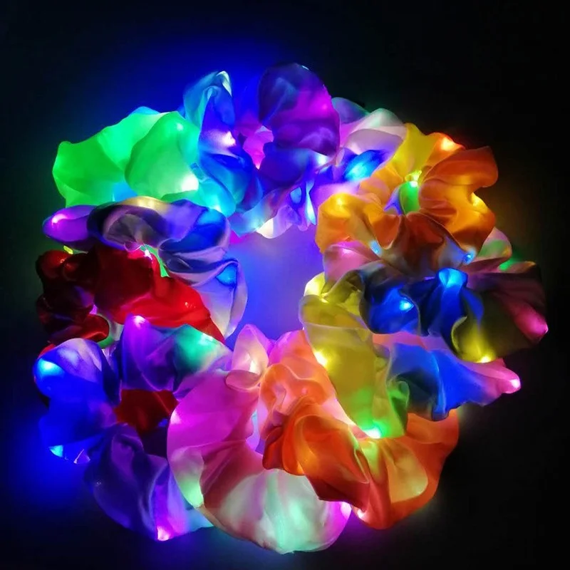 Mode Mädchen LED Leucht Scrunchies Haarband Pferdeschwanz Halter Headwear Elastisches Haar Bands Einfarbig Haar Zubehör