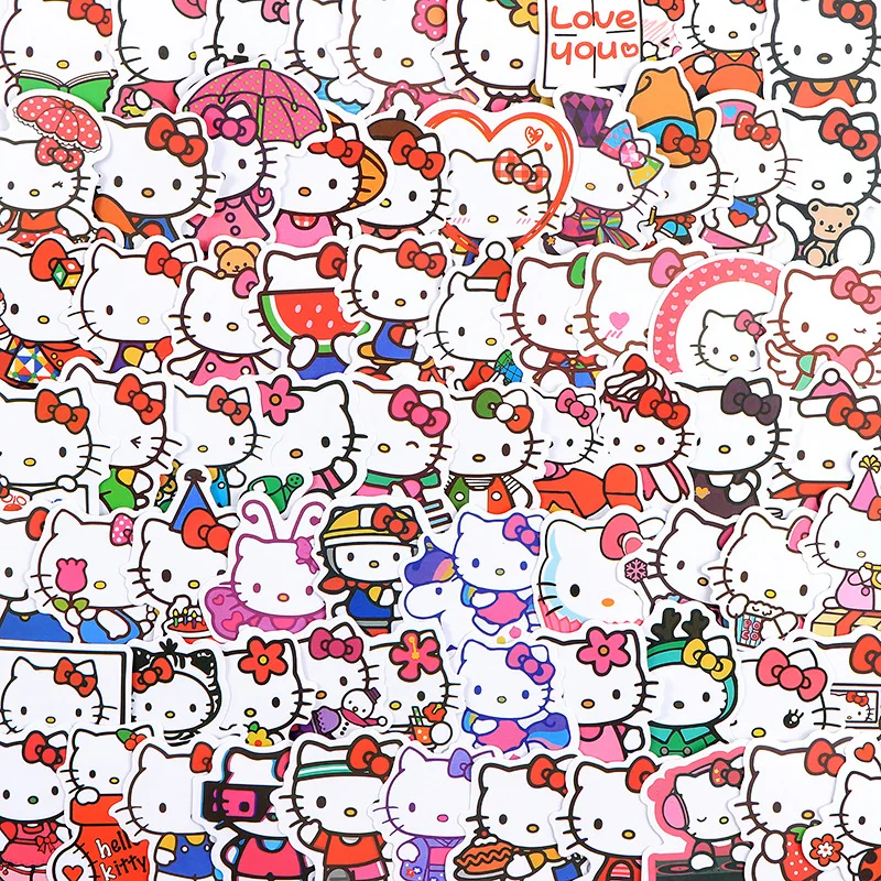 Sanurgente-Autocollants imperméables pour enfants, Kuromi Aesthetic Staacquering Diary Sticker, Anime Hello Kitty Sketchbook Cute, 50/100