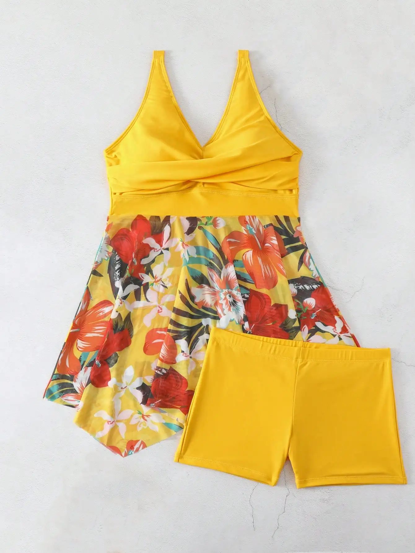 ชุดว่ายน้ําพิมพ์ดิจิตอลแบบอนุรักษ์นิยม tankini ชุดว่ายน้ําสตรีชิ้นเดียวกระโปรงตาข่ายมุมแบนชุดสองชิ้นชายหาดวันหยุด swi