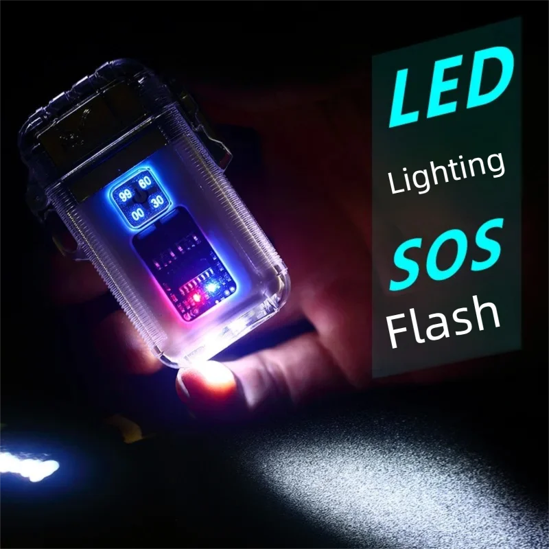 

Водонепроницаемая зажигалка с двойным пламенем, USB-перезаряжаемая, с двойной дугой и струйным пламенем, ветрозащитная, с синим струйным пламенем, заправляемая бутаном