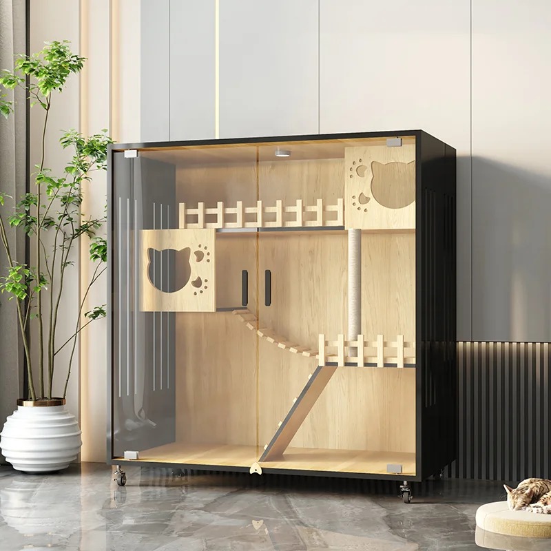 Modern Luxury Pet Furniture Large Multi-Size Comfortable Cat Sleeping Rest House Solid Glass Villa Cage Stable Stylish Pet House