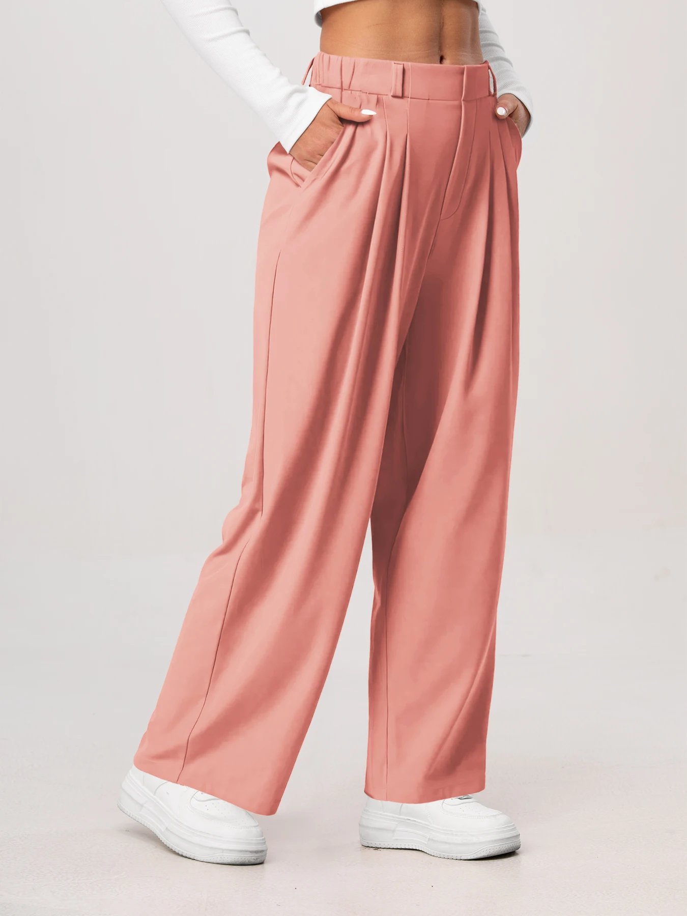 Damenhose, karierte, figurbetonte Hose mit weitem Bein und Taschen, hochtaillierte, lässige, figurbetonte Hose mit weitem Bein für Damen. – Detail 27