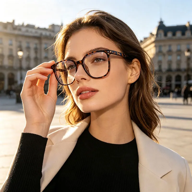 Novos Óculos Anti-Luz Azul com Rebites Quadrados para Mulheres, Óculos de Moda Sem Grau, Armação Versátil para Emagrecimento Facial 2652
