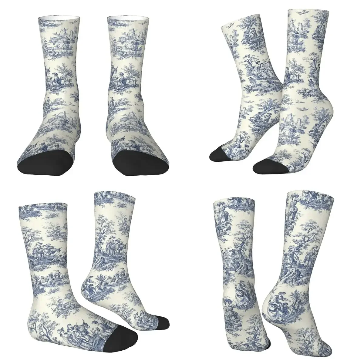 

Powder Blue French Toile Picnic Design Socks Sweat Absorbing Stockings All Season Long Socks for Man Woman Valentine's Day Gifts