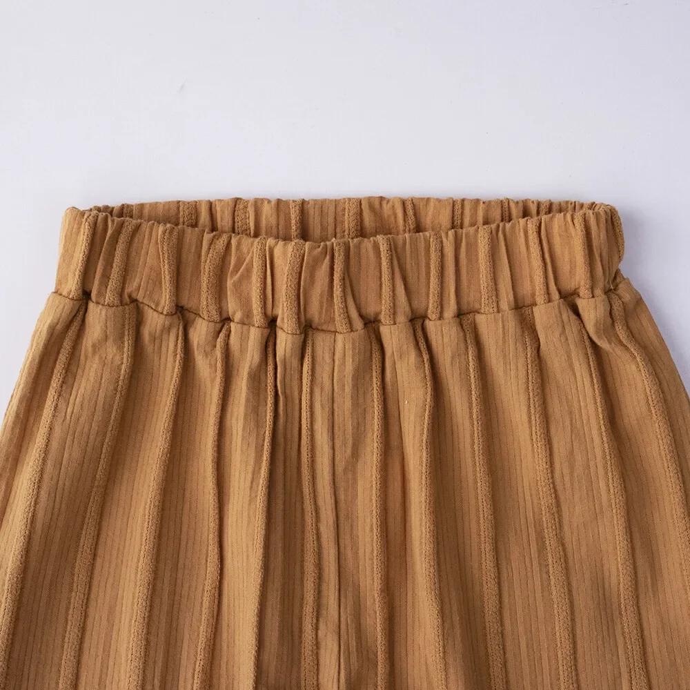 Pakaian Musim Panas untuk Anak Perempuan Usia 3-7 Tahun, Atasan Tanpa Lengan dengan Tali + Celana Kaki Lebar, Set 2 Pcs, Pakaian Kasual Anak Warna Solid