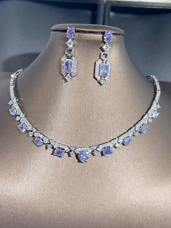 elegant-purple-zircon-necklace-and-earring-set-wedding-dress-versatile-high-class-ear-studs-banquet-chain-fashion-jewelry
