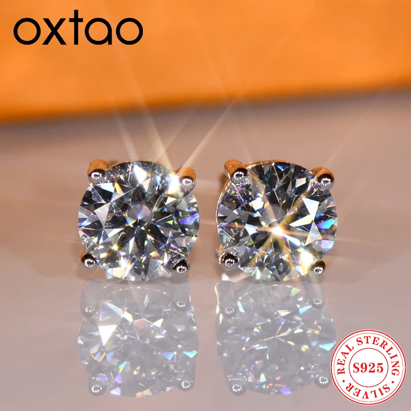 

OXTAO 3 мм-11 мм D VVS1 серьги-гвоздики с муассанитом, серебро 925 пробы, мини-серьги для пирсинга для женщин, роскошные ювелирные изделия в подарок с сертифицированным