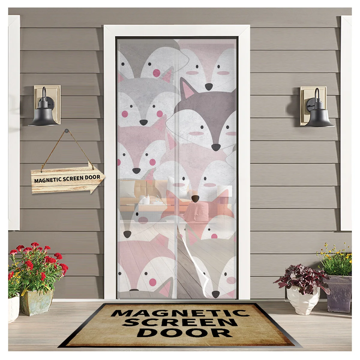 Animal Color Fox Art Kitchen Door Curtain Mosquito-proof Window Screen Bedroom Magnetic Door Curtain