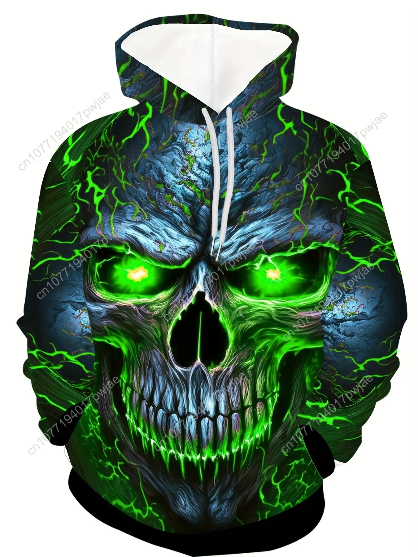 [Sudadera con capucha de calavera] Sudadera con capucha de calavera con estampado 3D para hombre, sudadera con gráfico negro y verde con bolsillo canguro, ajuste elástico informal para