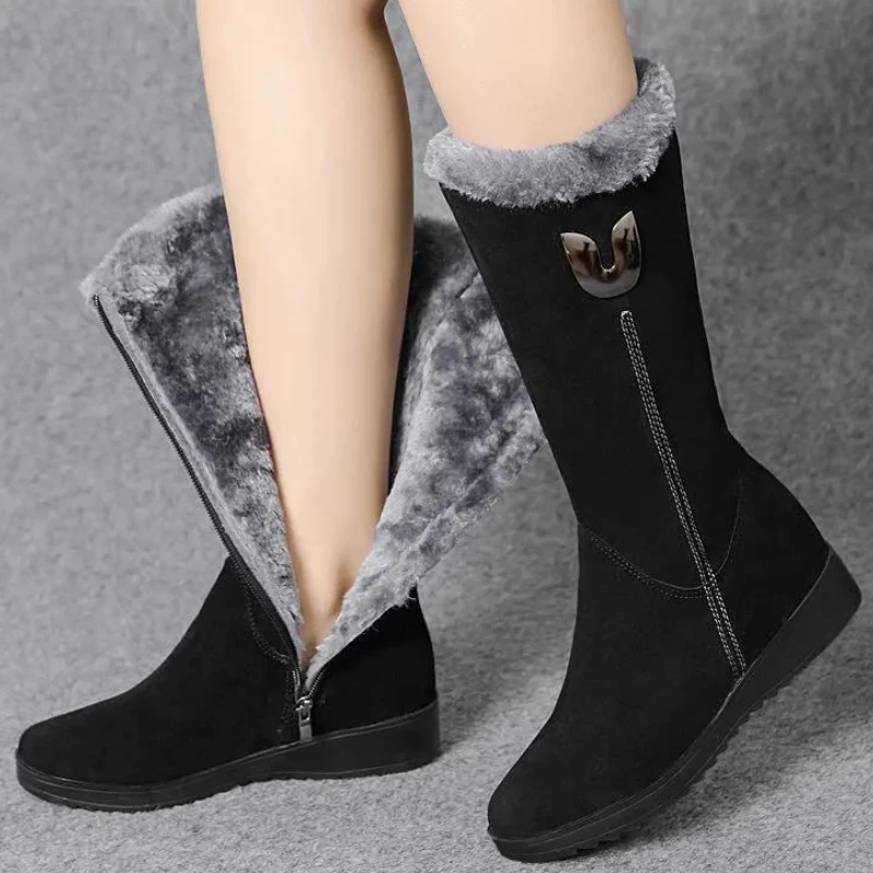 Winter Thickened Snow Boots Shoes Casual Comfortable Mid-calf Boots Non-slip Side Zipper Walking Shoes Bota De Neve Feminina