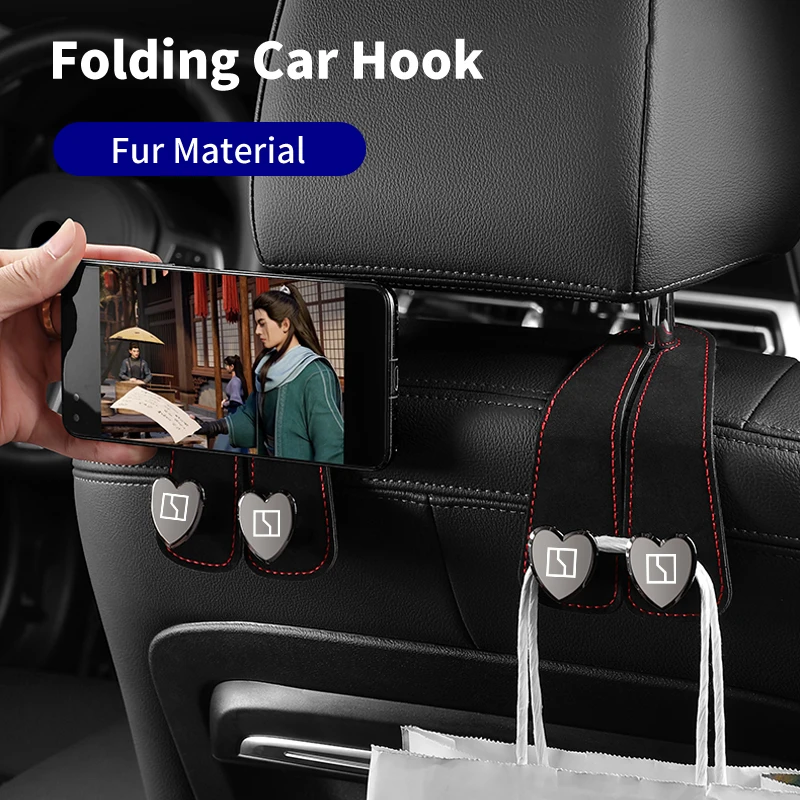 

Car Seatback Heart-Shaped Double Hooks Fur Bag Holder Auto Accessories For Zeekr Al X 001 009 2022 2023 2024