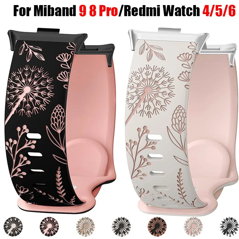 Silicone Strap Strap For Xiaomi Mi Band 9 Pro/8 Pro Two-Tone Dandelion Wristband Bracelet For Redmi Watch 4/5/6 Replacement Belt