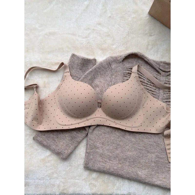 Luxury Elegant Deep V Polka Dot Brassiere,Comfy Wirefree Elastic Material,Bust Lift Contour Side Hold,Everyday Dating Intimates
