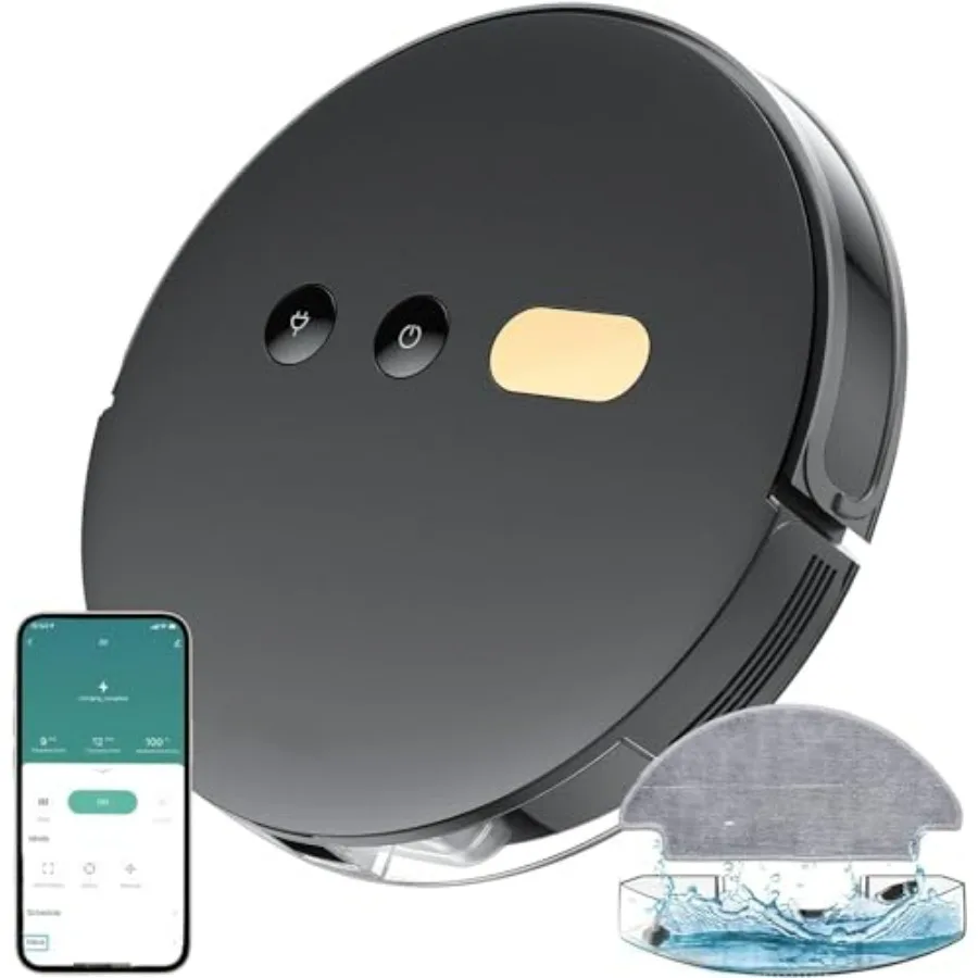 

2-in-1 Robot Vacuum and Mop Combo for pet hair, carpets, hard floors ABS plastic, black 8000Pa suction, air aromatherapy, APP A