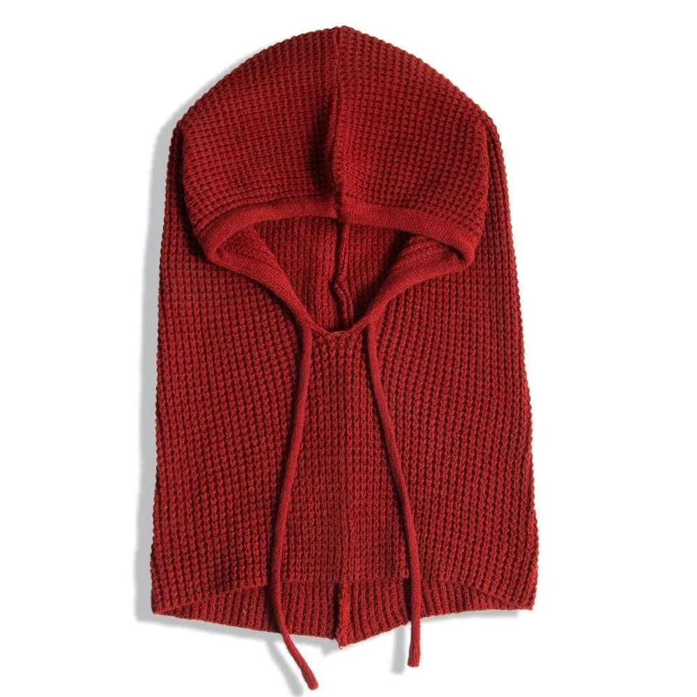 Fashion Solid Color Drawstring Balaclavas Hat Warm Soft Drawstring Knitted Hat Windproof Thickened Winter Neckerchief Streetwear