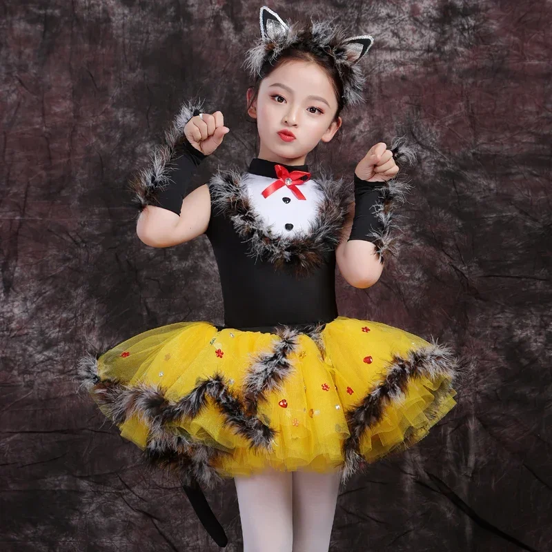 Costume de danse de chaton pour filles, olympiques d'halloween, danse contemporaine, vêtements de scène pour enfants, danse moderne, olympiques de jazz