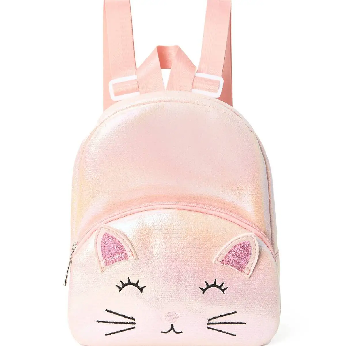 Cute Cat Embroidered Double Pocket Girl's Pocket Backpack Classic Backpack Suitable for Elementary School Students