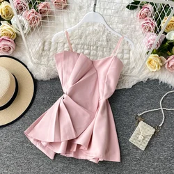 Women Chic sweet flounce  Asymmetrical  Camis Korean fashion Elegant Tank Top Slim  Sexy Crop  Tops Summer Women corset bustier